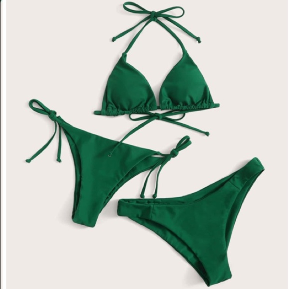 3 piece green bikini, 2 bottoms, 1 top